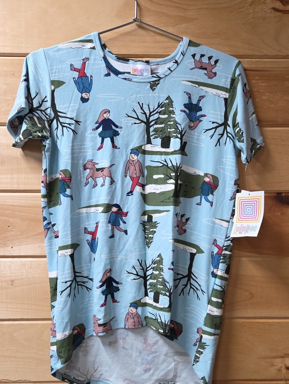 LuLaRoe Kids Gracie Light Blue Winter Play Scene Tee